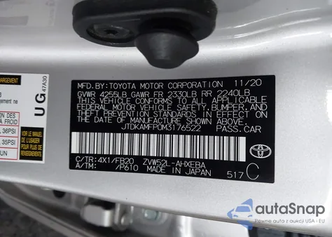 2021 Toyota Prius Prime Le z USA, uszkodzony, nr VIN JTDKAMFP0M3176522